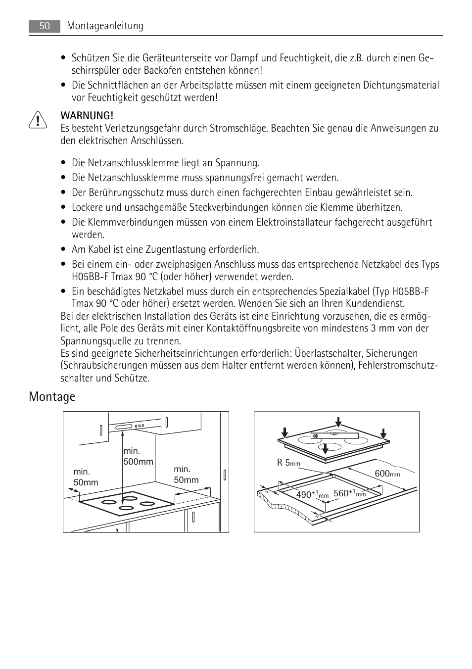Montage | AEG HK654070XB User Manual | Page 50 / 76