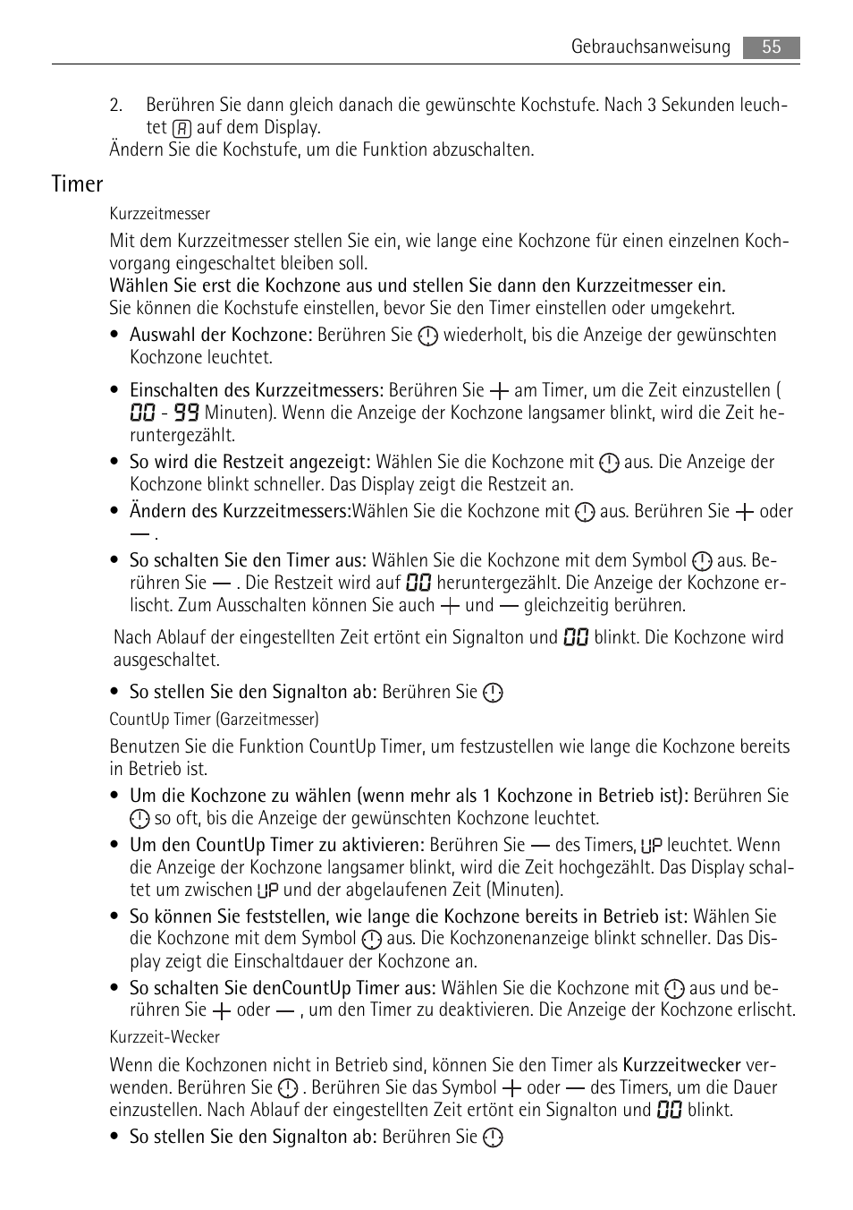Timer | AEG HK654070XB User Manual | Page 55 / 76