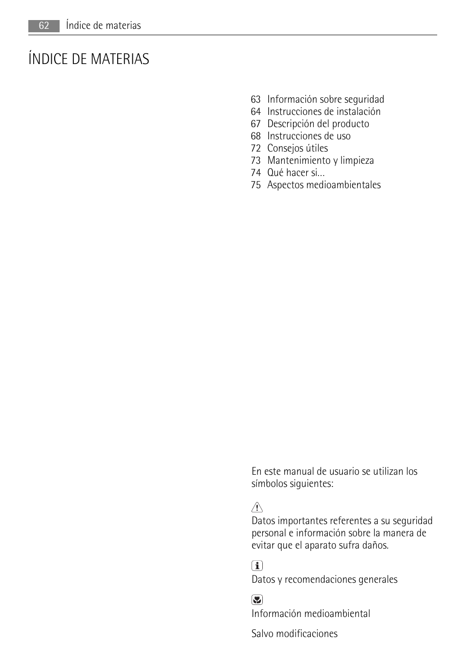 Índice de materias | AEG HK654070XB User Manual | Page 62 / 76