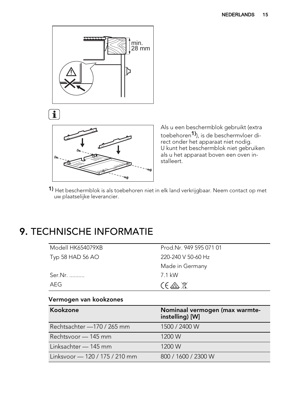 Technische informatie | AEG HK654079XB User Manual | Page 15 / 64