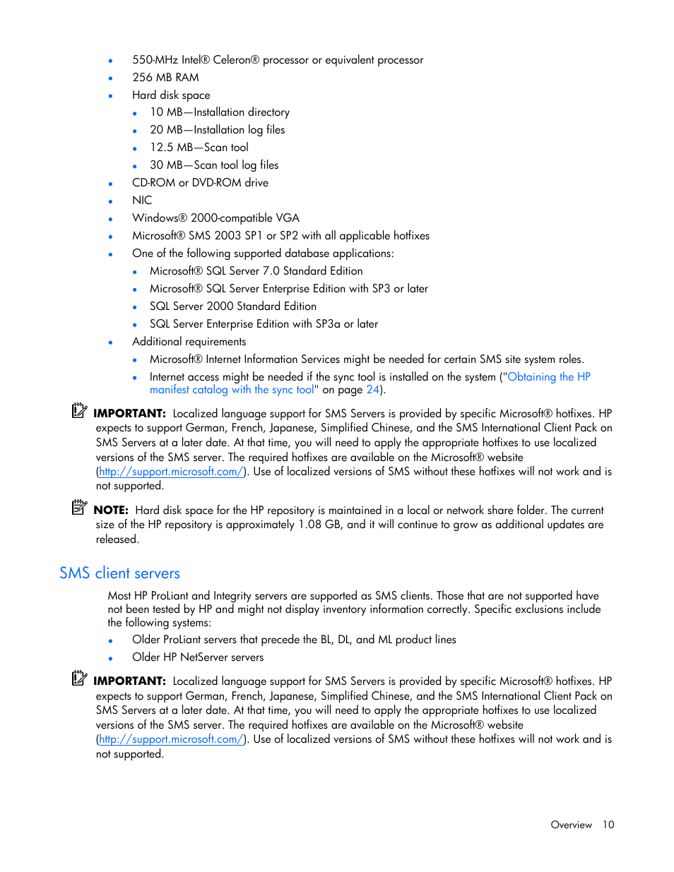 Sms client servers | HP Integrity rx4640 Server User Manual | Page 10 / 77