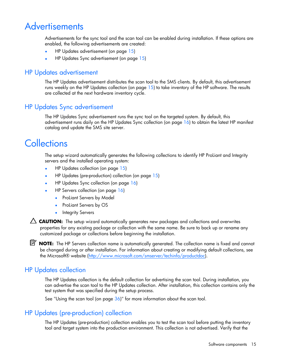 Advertisements, Collections, Hp updates advertisement | Hp updates sync advertisement, Hp updates collection, Hp updates (pre-production) collection | HP Integrity rx4640 Server User Manual | Page 15 / 77