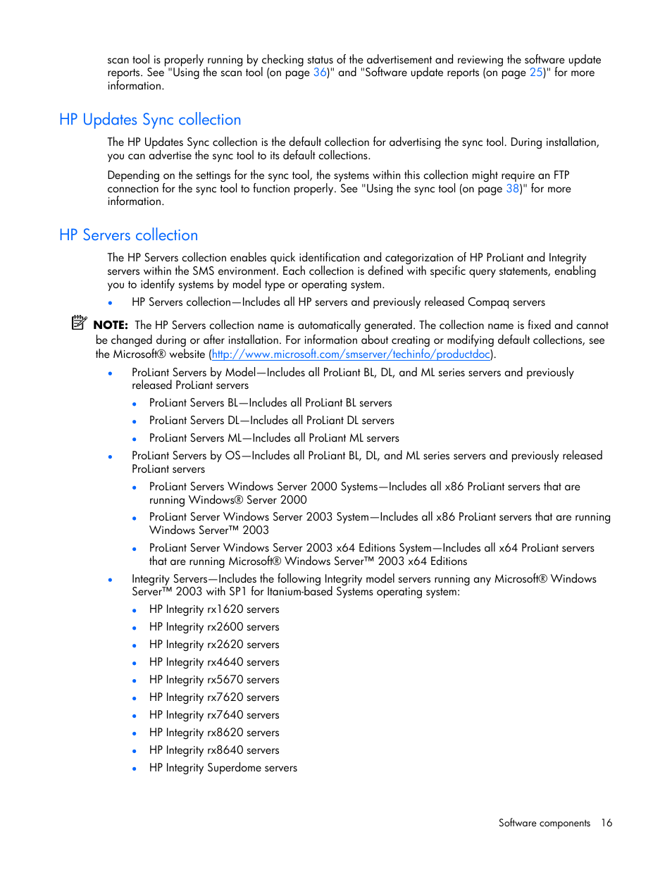 Hp updates sync collection, Hp servers collection | HP Integrity rx4640 Server User Manual | Page 16 / 77