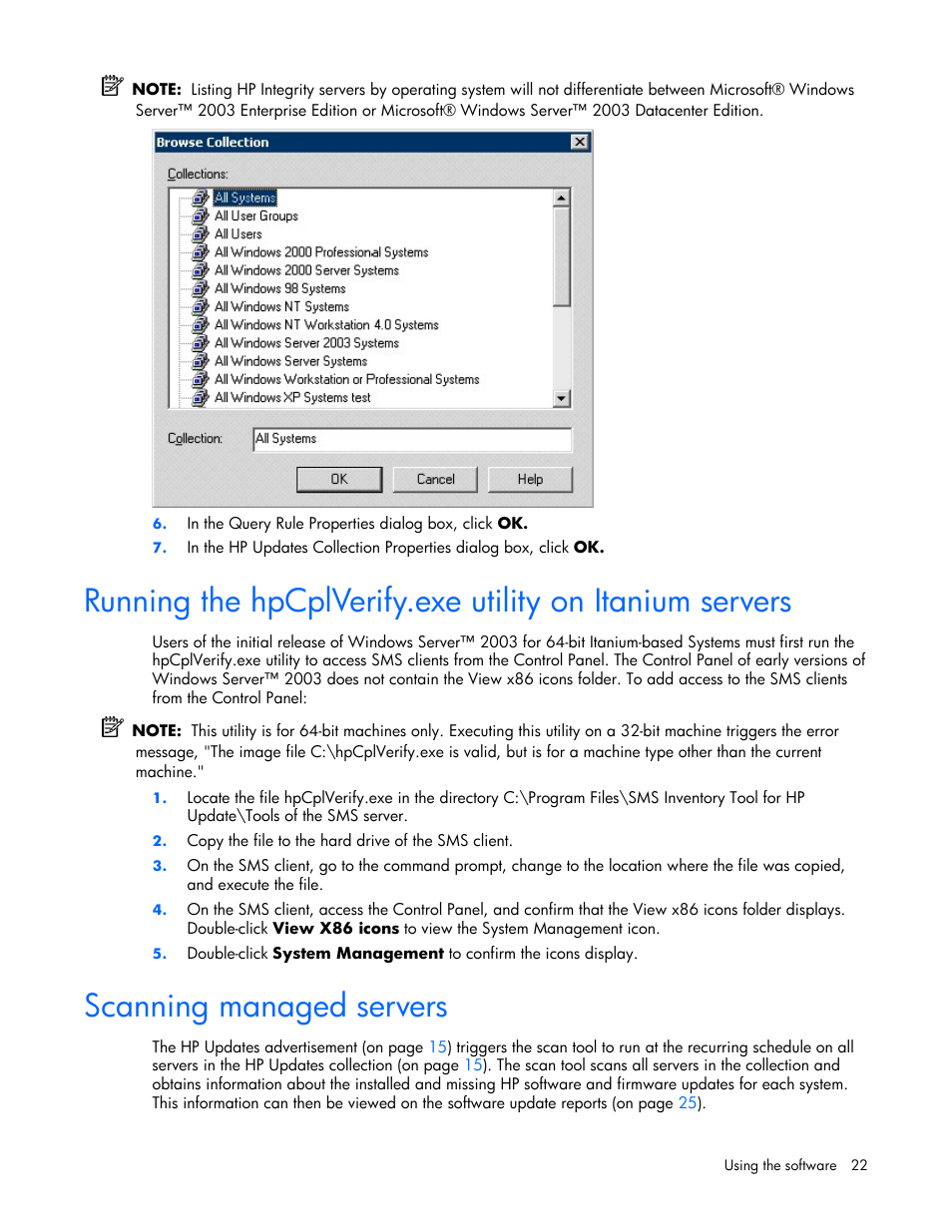 Scanning managed servers | HP Integrity rx4640 Server User Manual | Page 22 / 77