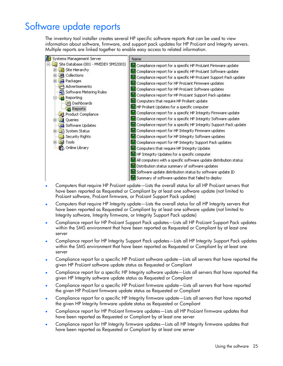 Software update reports | HP Integrity rx4640 Server User Manual | Page 25 / 77