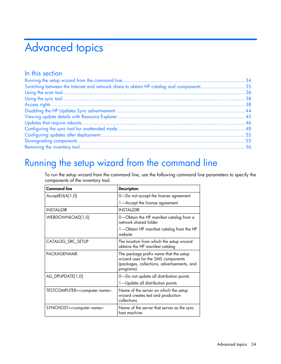 Advanced topics, Running the setup wizard from the command line | HP Integrity rx4640 Server User Manual | Page 34 / 77