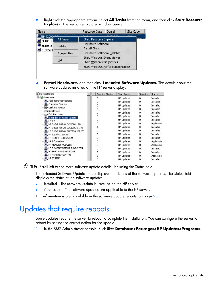 Updates that require reboots | HP Integrity rx4640 Server User Manual | Page 46 / 77