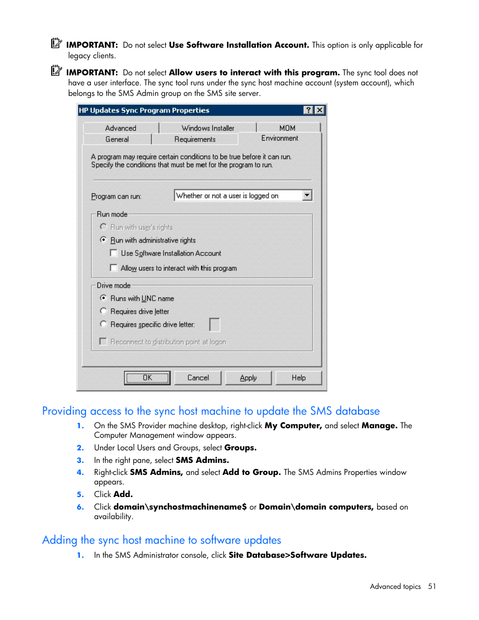 Adding the sync host machine to software updates | HP Integrity rx4640 Server User Manual | Page 51 / 77