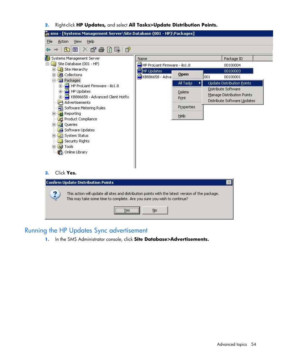 Running the hp updates sync advertisement | HP Integrity rx4640 Server User Manual | Page 54 / 77