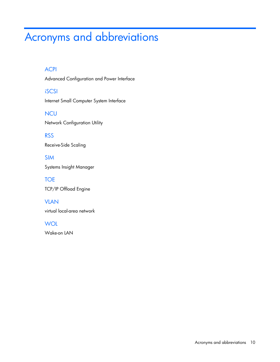 Acronyms and abbreviations | HP NC3131 Fast Ethernet Server Adapter User Manual | Page 10 / 11
