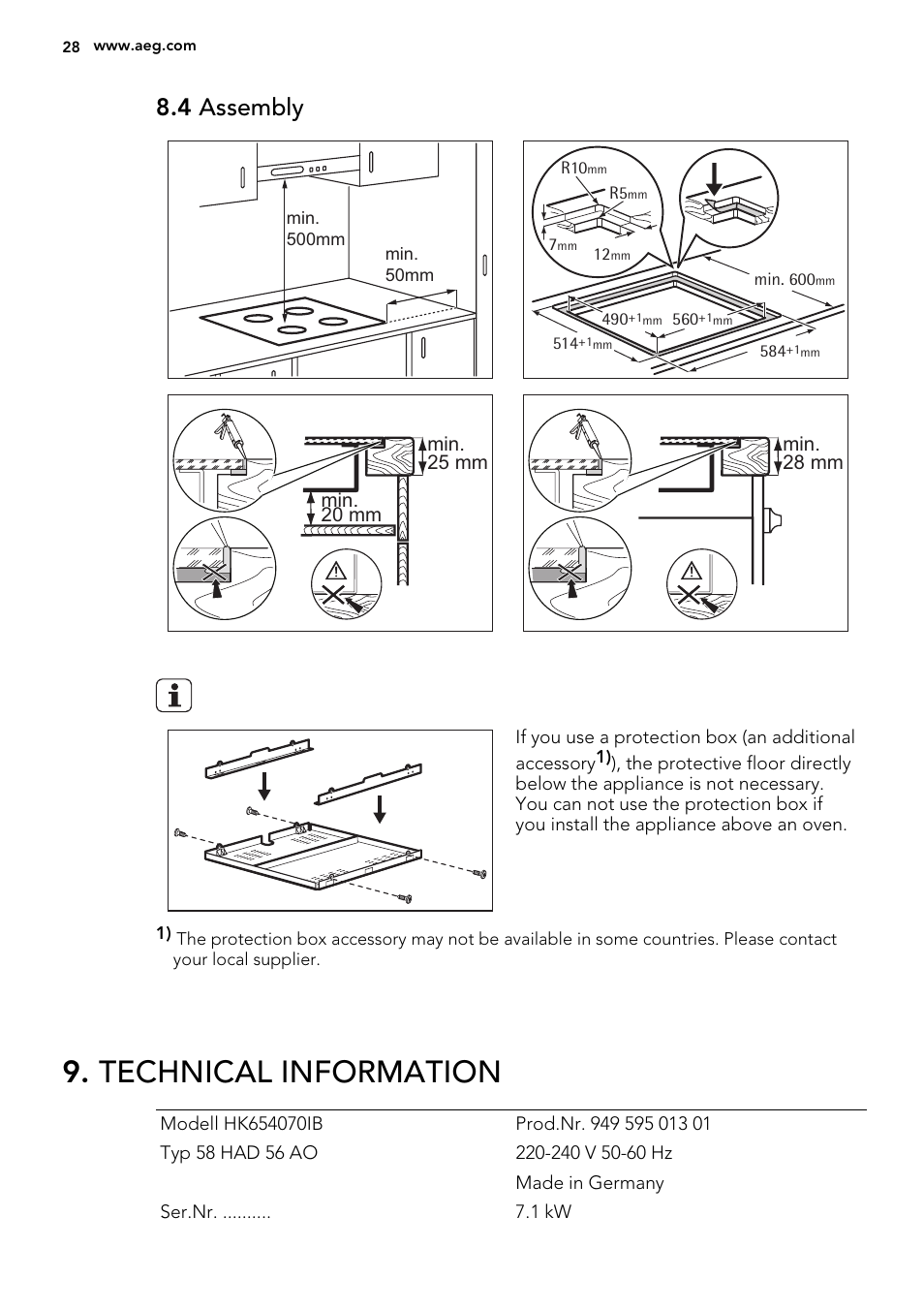 Technical information, 4 assembly | AEG HK654070IB User Manual | Page 28 / 64