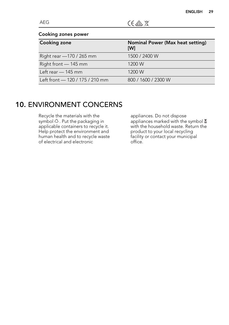 Environment concerns | AEG HK654070IB User Manual | Page 29 / 64