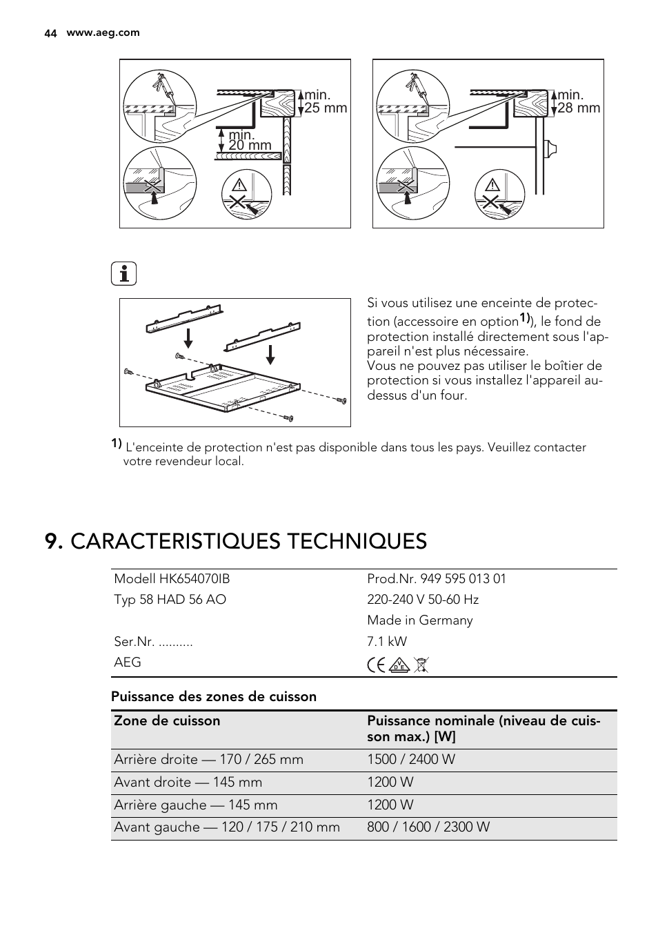 Caracteristiques techniques | AEG HK654070IB User Manual | Page 44 / 64