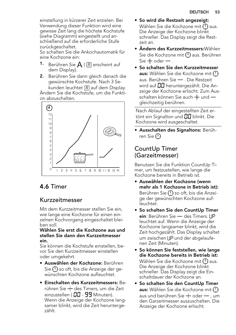 6 timer kurzzeitmesser, Countup timer (garzeitmesser) | AEG HK654070IB User Manual | Page 53 / 64