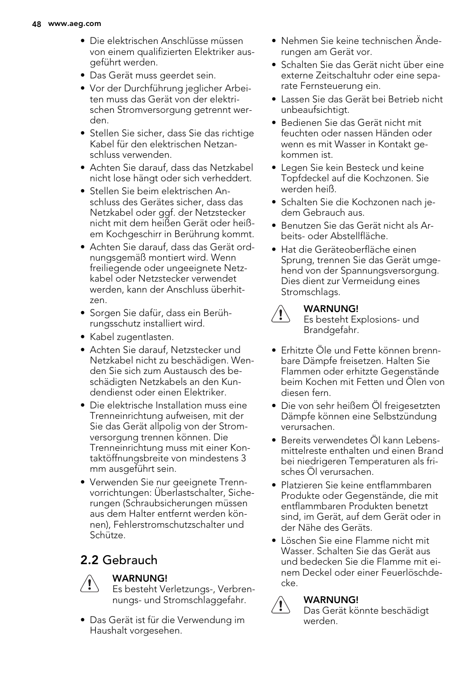 2 gebrauch | AEG HK654070FB User Manual | Page 48 / 76