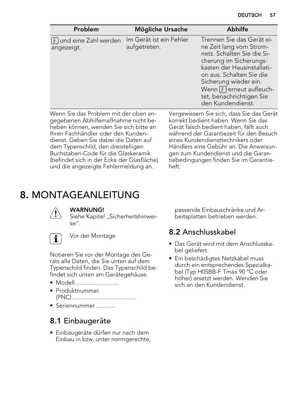 Montageanleitung, 1 einbaugeräte, 2 anschlusskabel | AEG HK654070FB User Manual | Page 57 / 76
