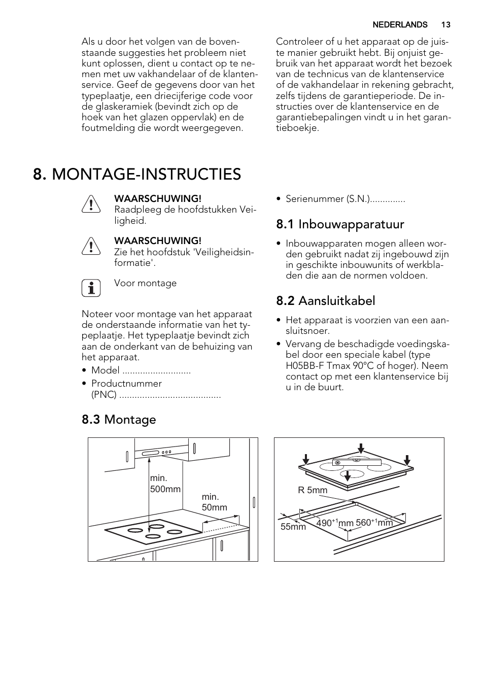 Montage-instructies, 1 inbouwapparatuur, 2 aansluitkabel | 3 montage | AEG HK634060XB User Manual | Page 13 / 72