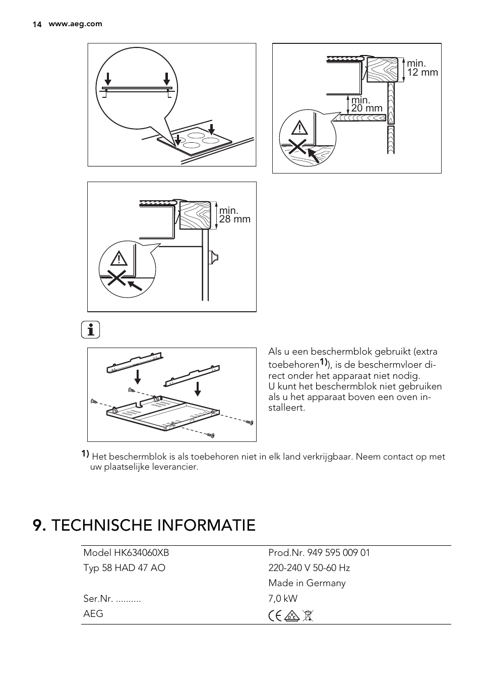 Technische informatie | AEG HK634060XB User Manual | Page 14 / 72