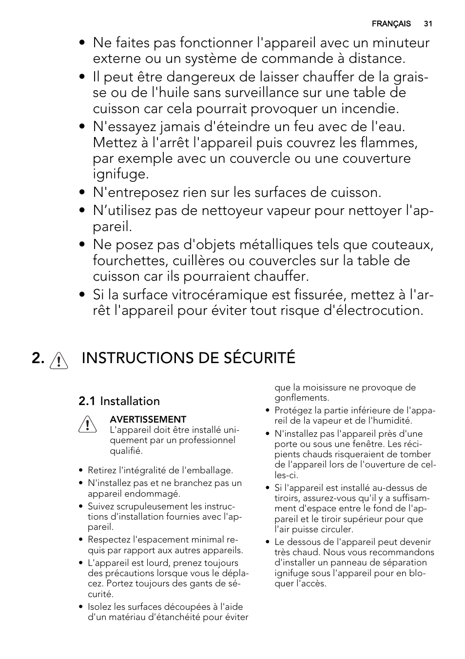 Instructions de sécurité | AEG HK634060XB User Manual | Page 31 / 72