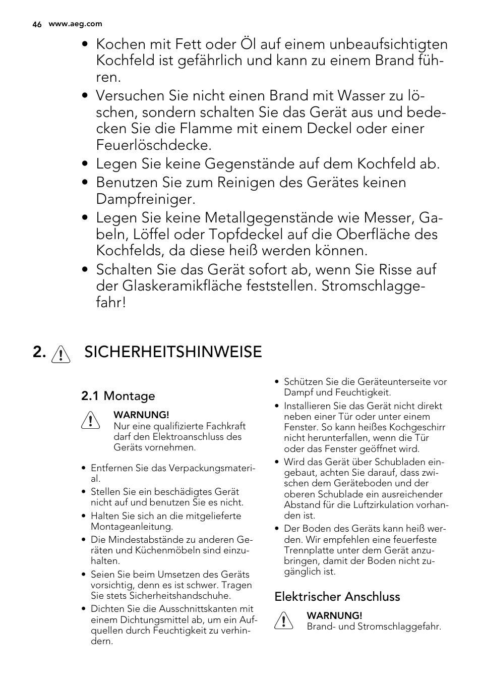 Sicherheitshinweise | AEG HK634060XB User Manual | Page 46 / 72