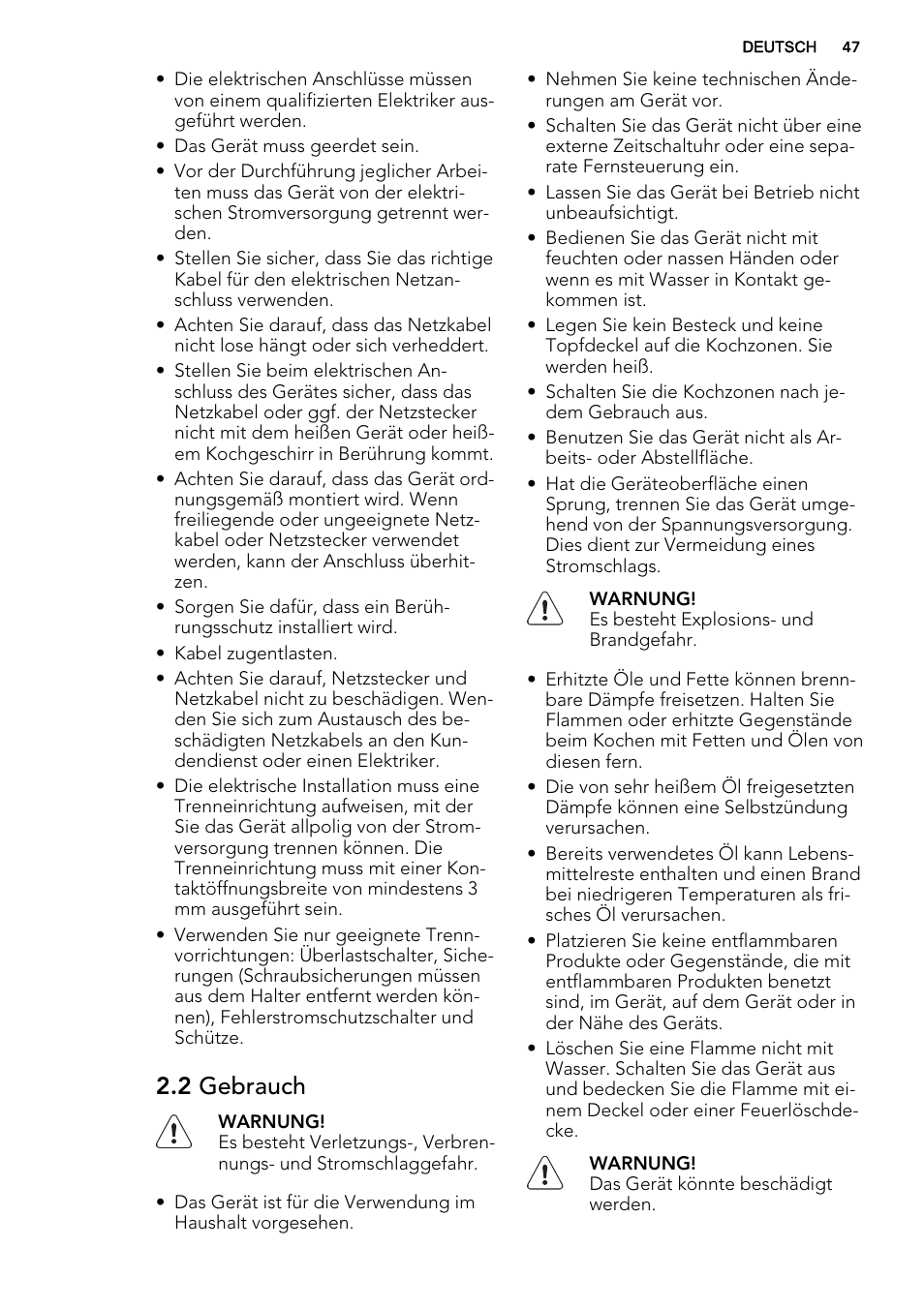 2 gebrauch | AEG HK634060XB User Manual | Page 47 / 72