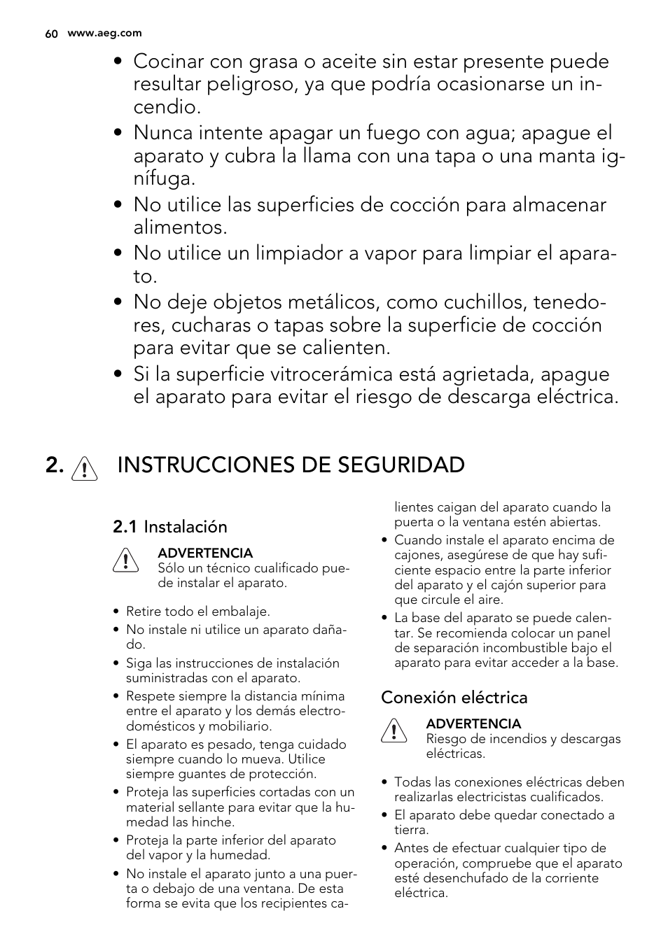 Instrucciones de seguridad | AEG HK634060XB User Manual | Page 60 / 72