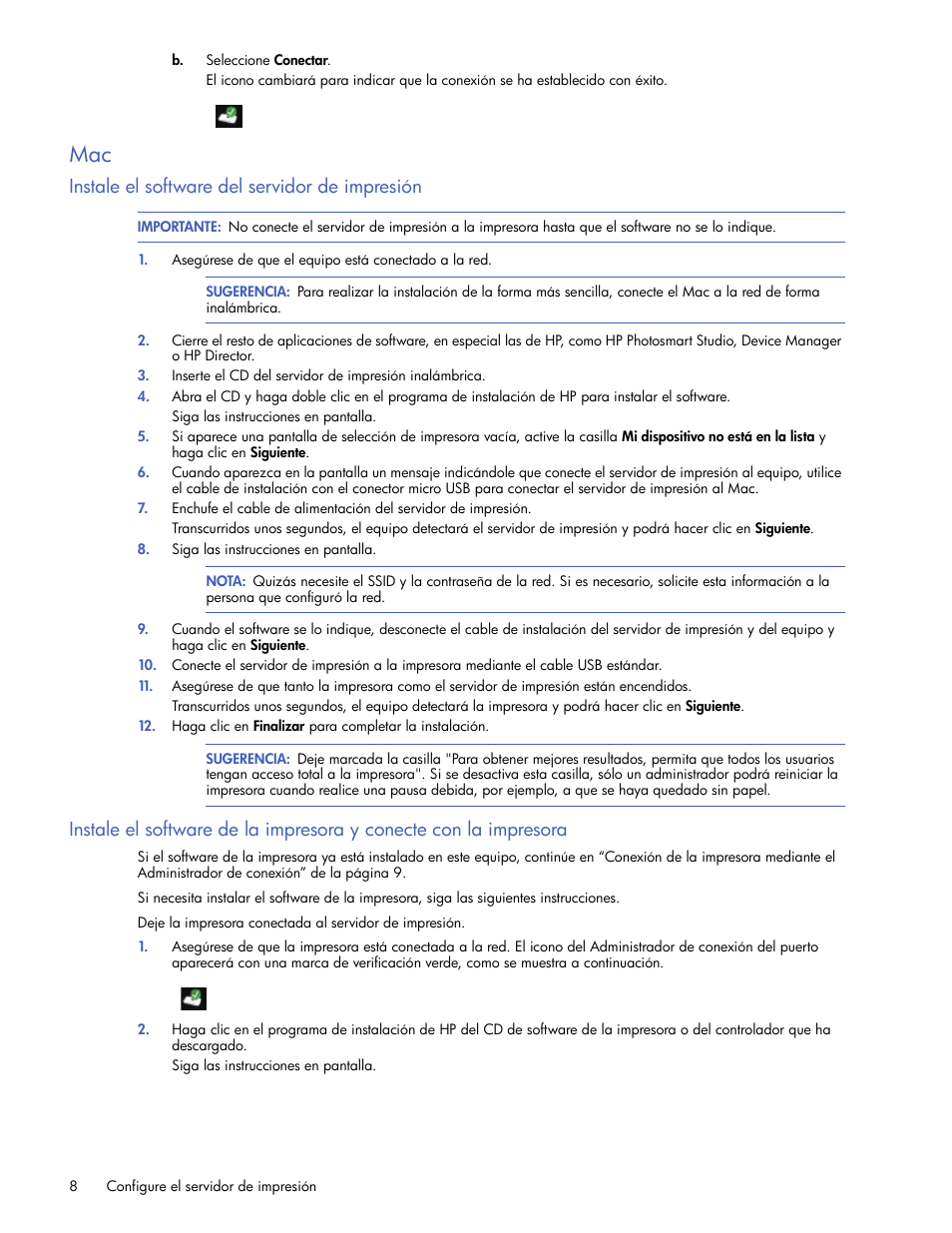 Instale el software del servidor de impresión | HP Servidor de impresión G inalámbrico HP 2101nw User Manual | Page 8 / 26