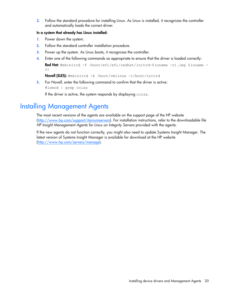 Installing management agents | HP Integrity rx4640 Server User Manual | Page 20 / 55