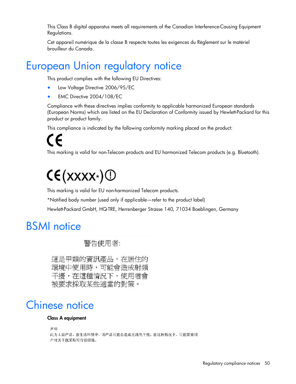 European union regulatory notice, Bsmi notice, Chinese notice | HP Integrity rx4640 Server User Manual | Page 50 / 55