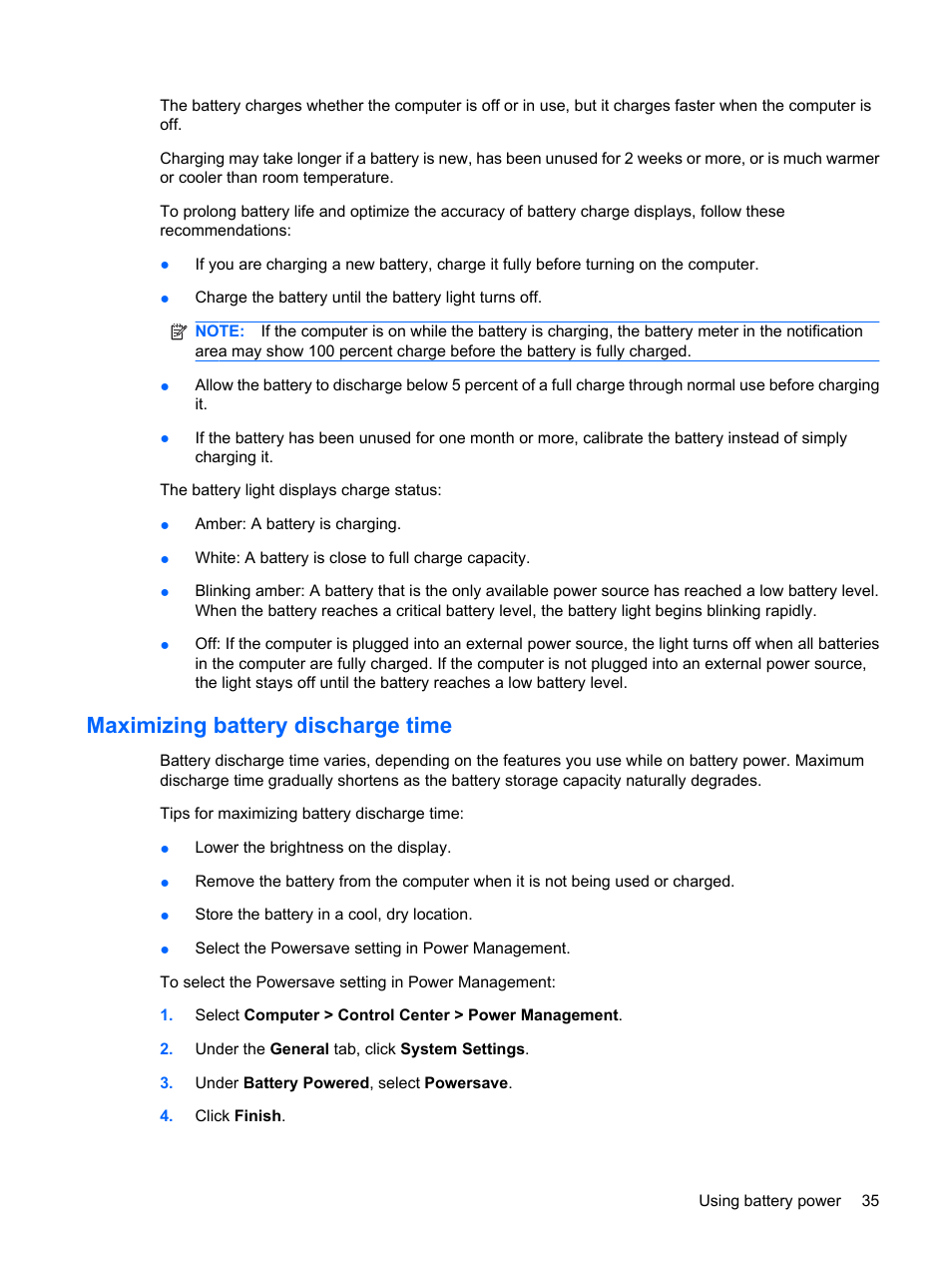 Maximizing battery discharge time | HP ProBook 5320m Notebook PC User Manual | Page 45 / 92