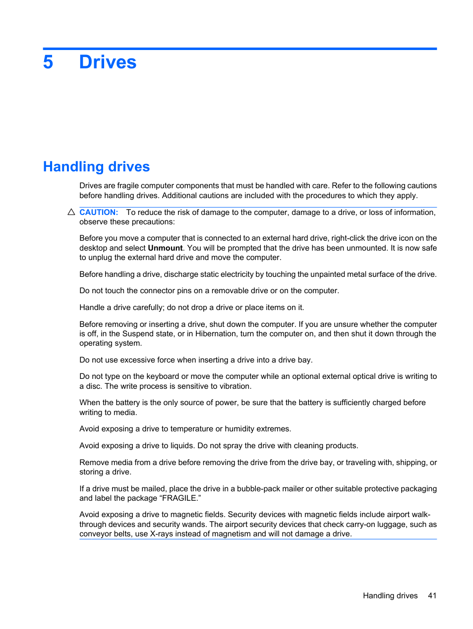 Drives, Handling drives, 5 drives | 5drives | HP ProBook 5320m Notebook PC User Manual | Page 51 / 92