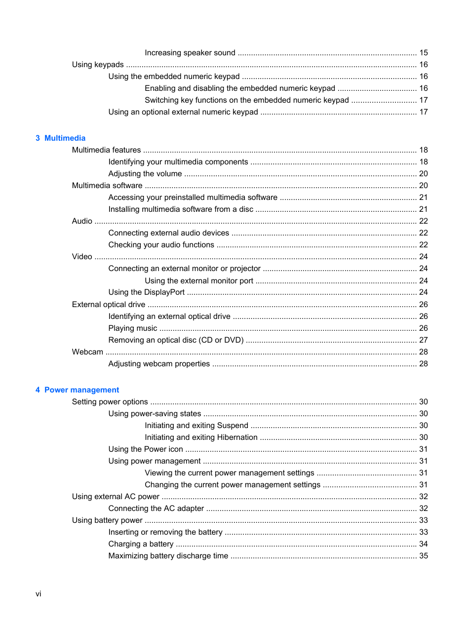 HP ProBook 5320m Notebook PC User Manual | Page 6 / 92