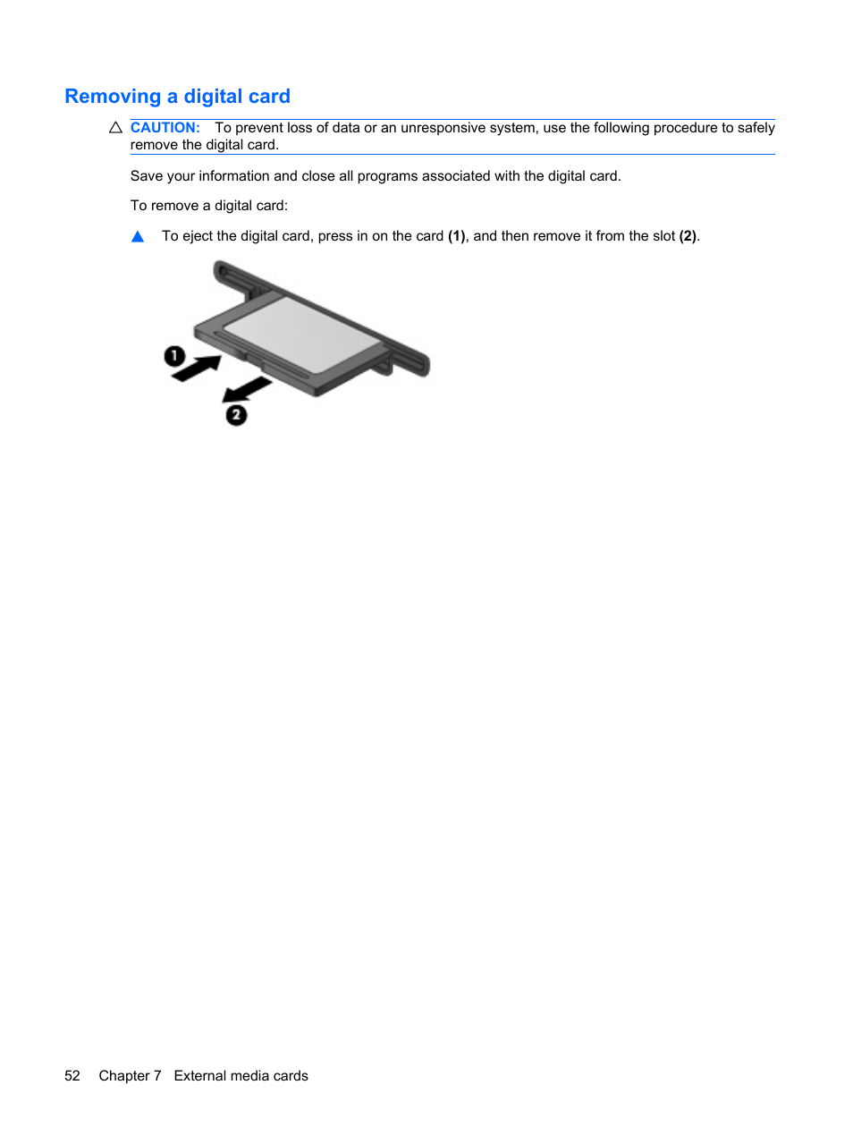 Removing a digital card | HP ProBook 5320m Notebook PC User Manual | Page 62 / 92