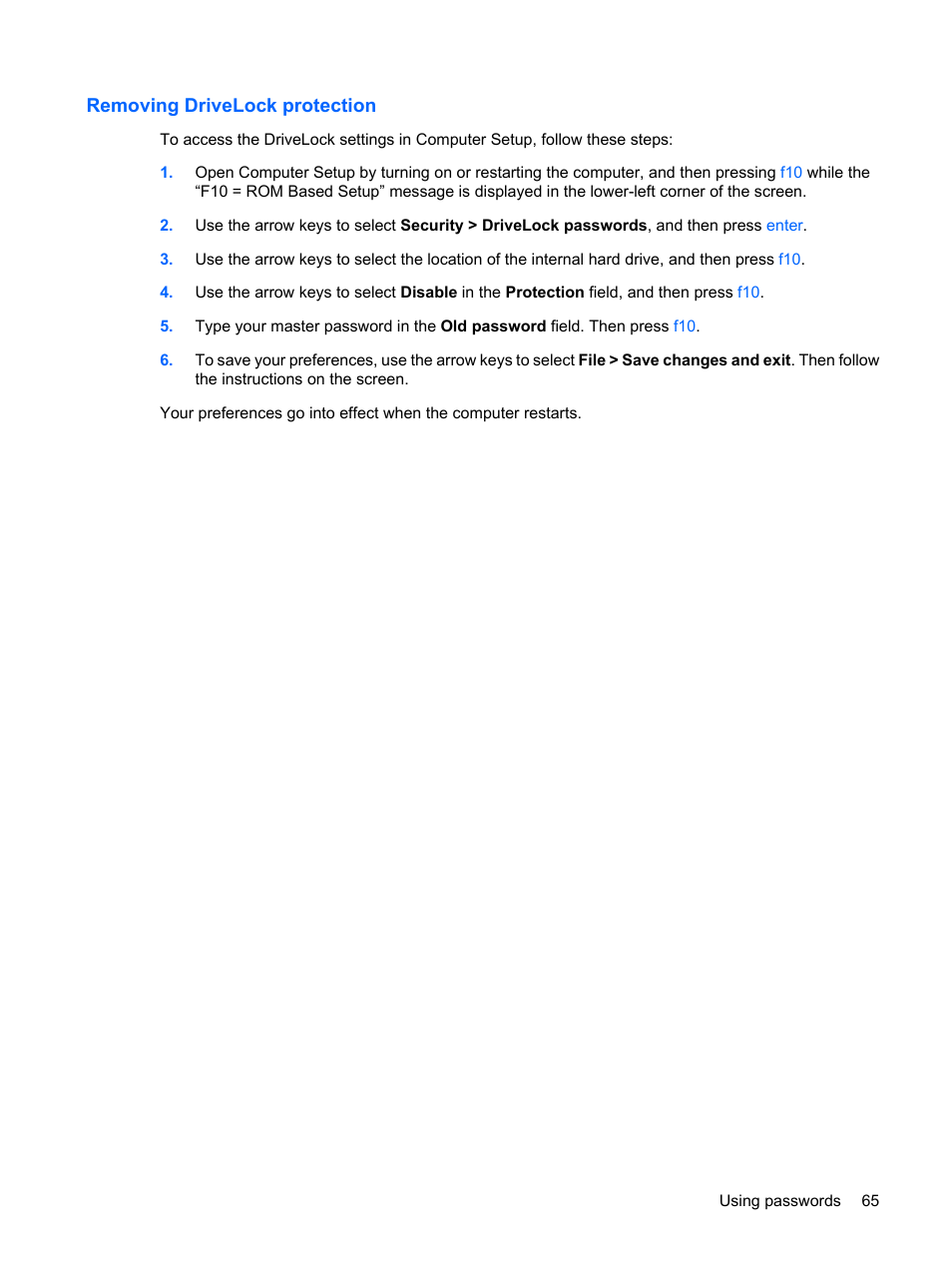 Removing drivelock protection | HP ProBook 5320m Notebook PC User Manual | Page 75 / 92