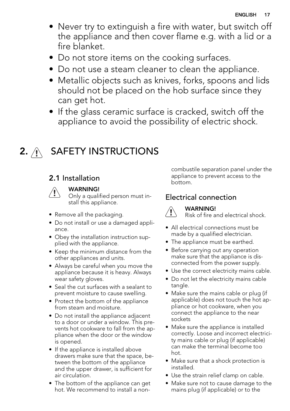 Safety instructions | AEG HE834080XB User Manual | Page 17 / 68