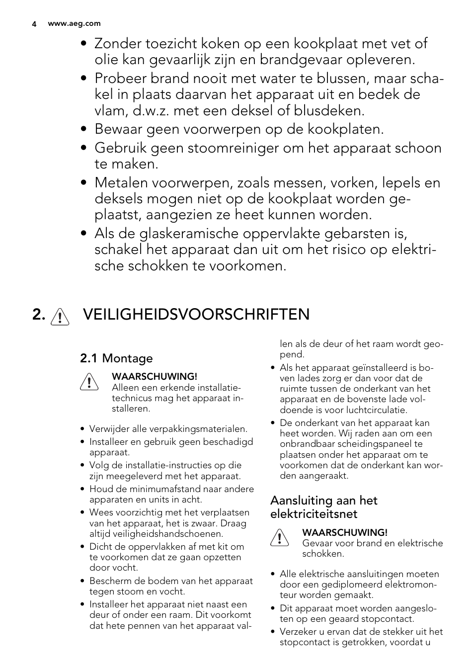 Veiligheidsvoorschriften | AEG HE834080XB User Manual | Page 4 / 68
