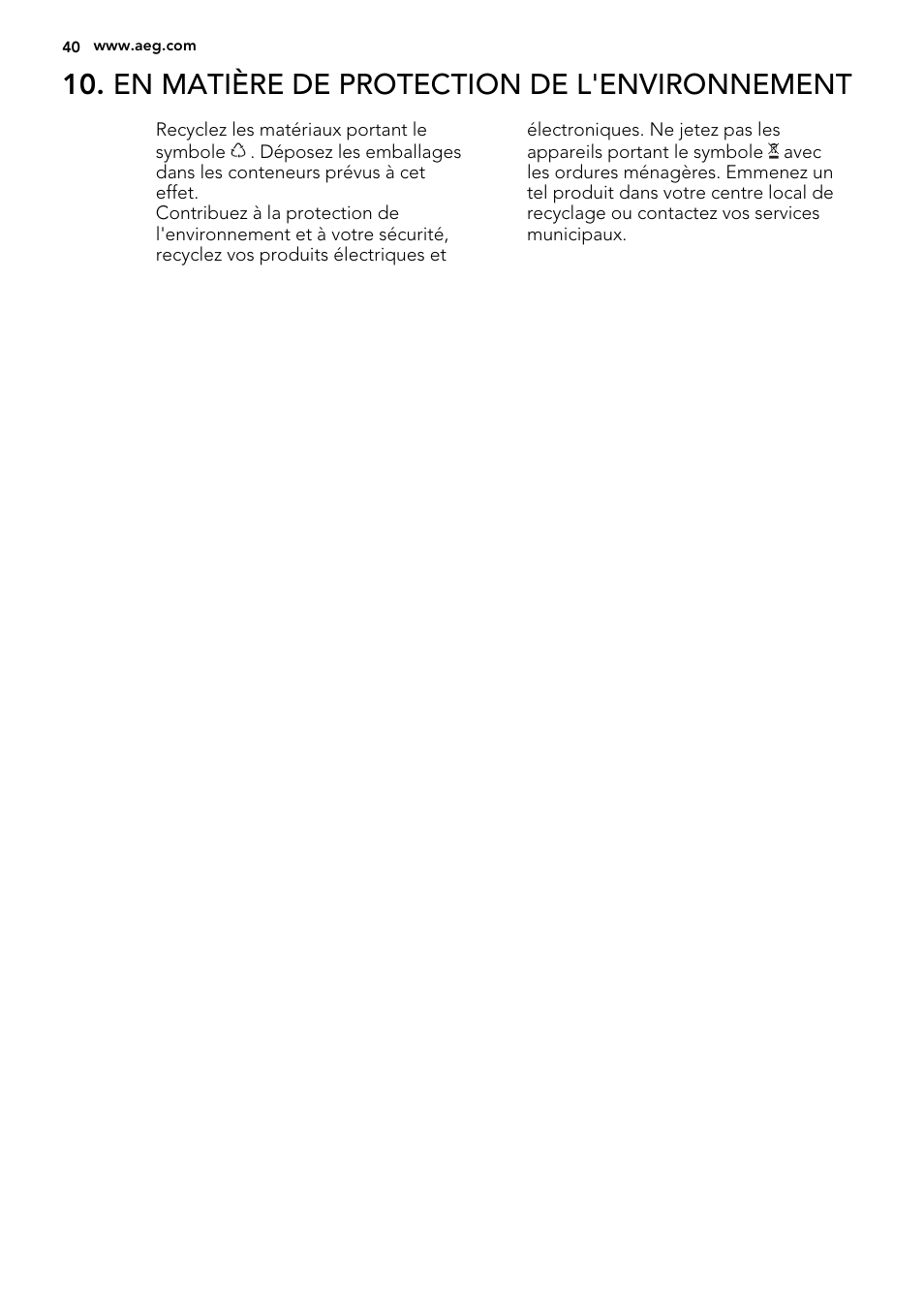 En matière de protection de l'environnement | AEG HE834080XB User Manual | Page 40 / 68