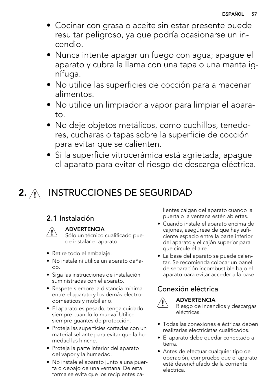 Instrucciones de seguridad | AEG HE834080XB User Manual | Page 57 / 68