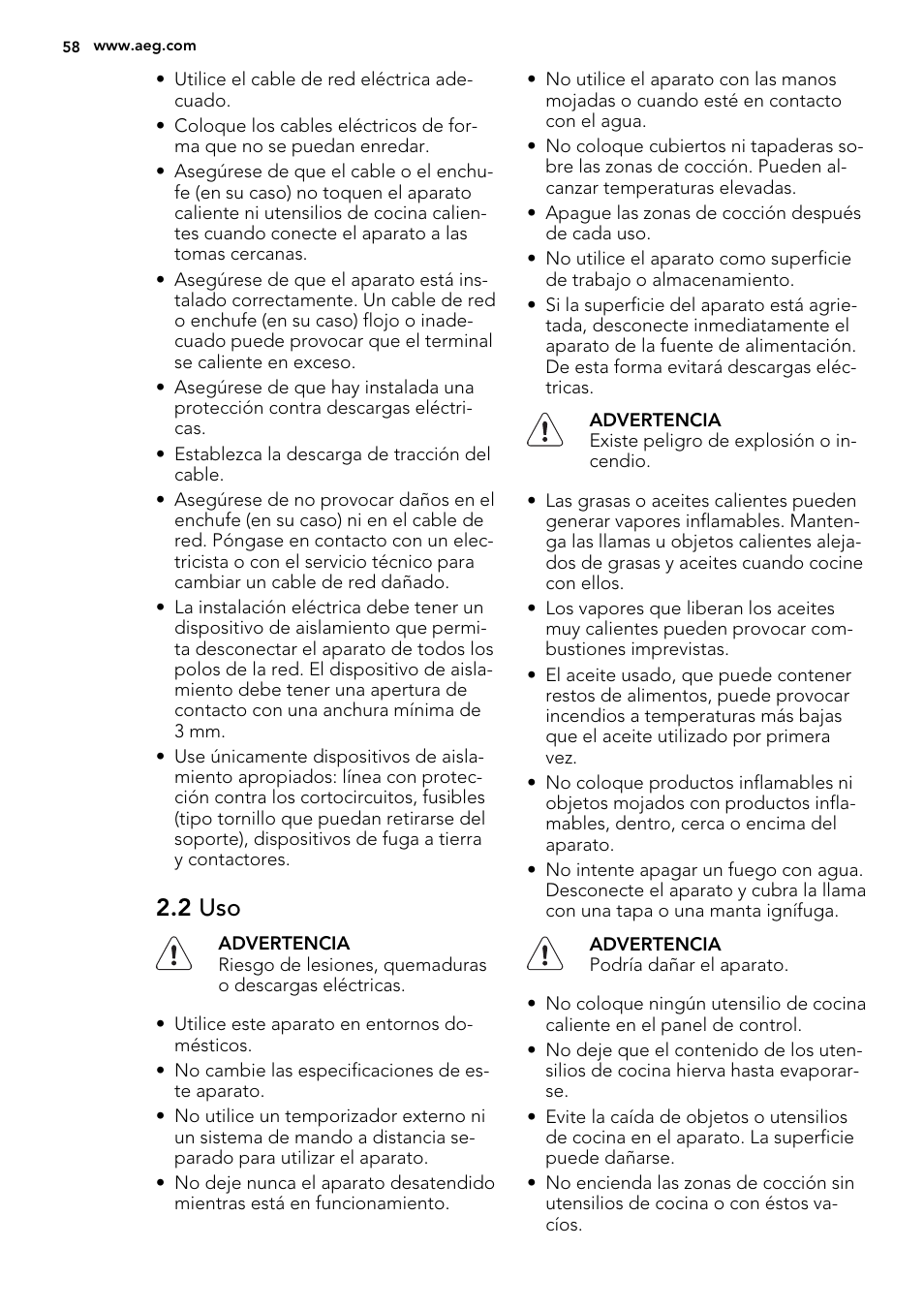 2 uso | AEG HE834080XB User Manual | Page 58 / 68