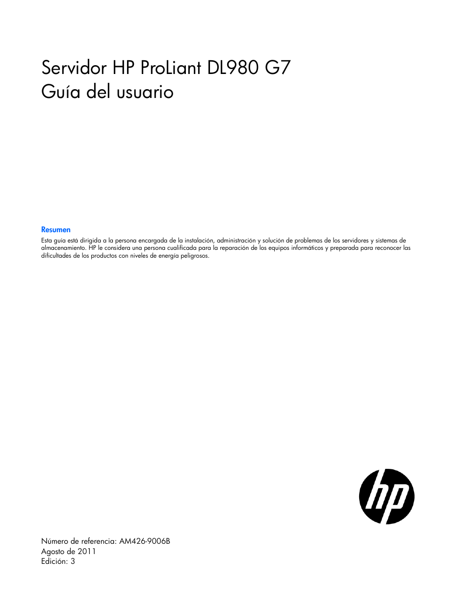 HP Servidor HP ProLiant DL980 G7 User Manual | 143 pages