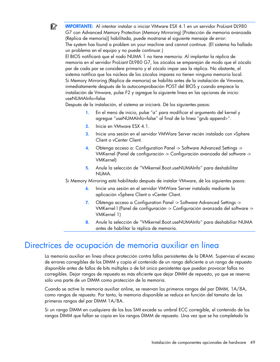HP Servidor HP ProLiant DL980 G7 User Manual | Page 49 / 143