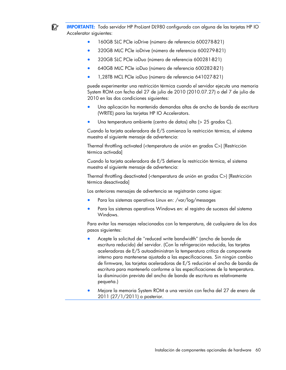 HP Servidor HP ProLiant DL980 G7 User Manual | Page 60 / 143