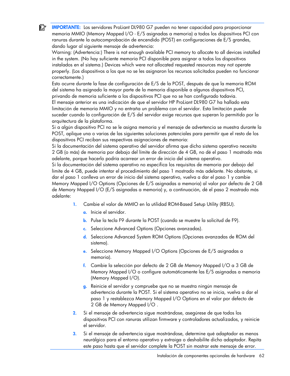 HP Servidor HP ProLiant DL980 G7 User Manual | Page 62 / 143