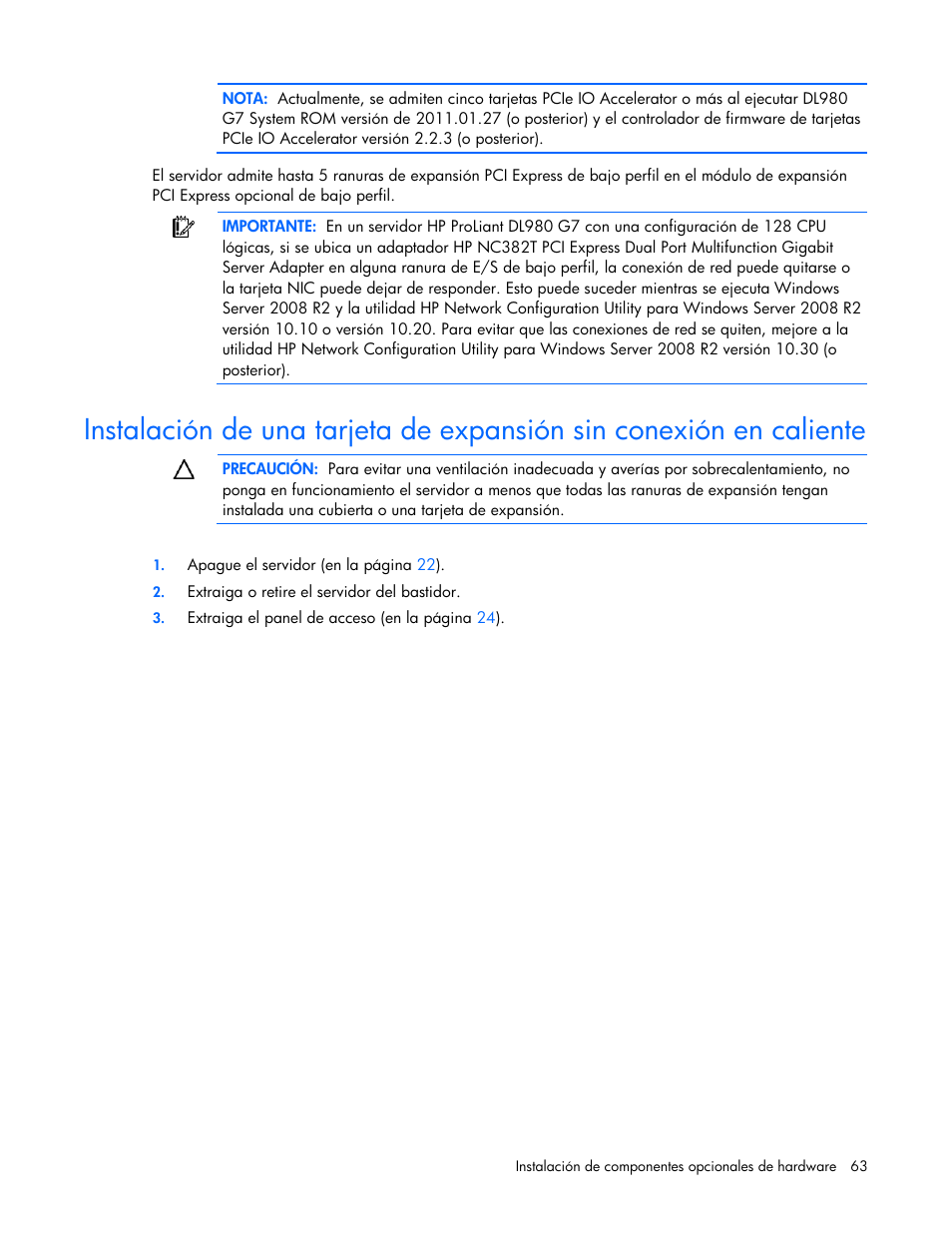 HP Servidor HP ProLiant DL980 G7 User Manual | Page 63 / 143