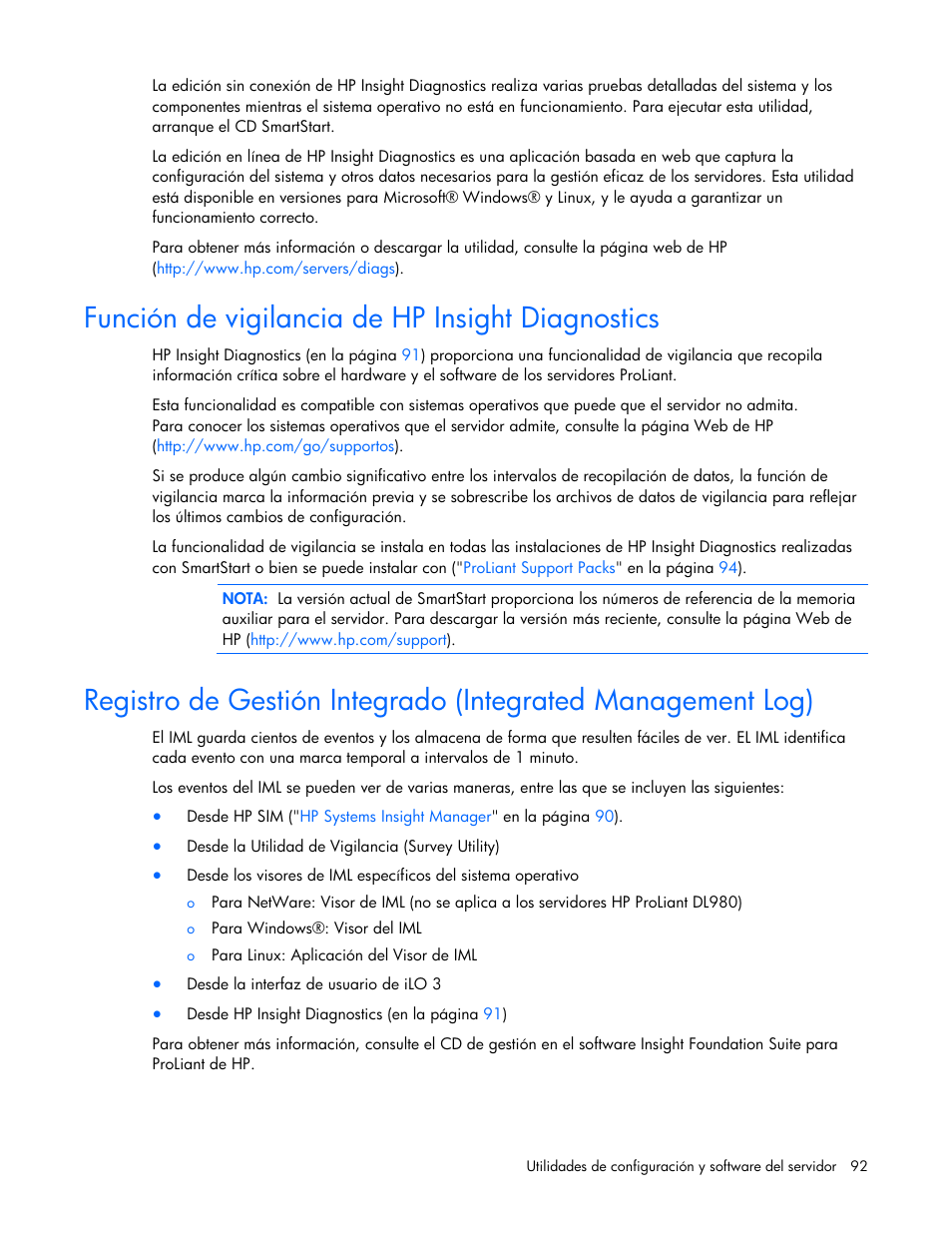 Función de vigilancia de hp insight diagnostics | HP Servidor HP ProLiant DL980 G7 User Manual | Page 92 / 143