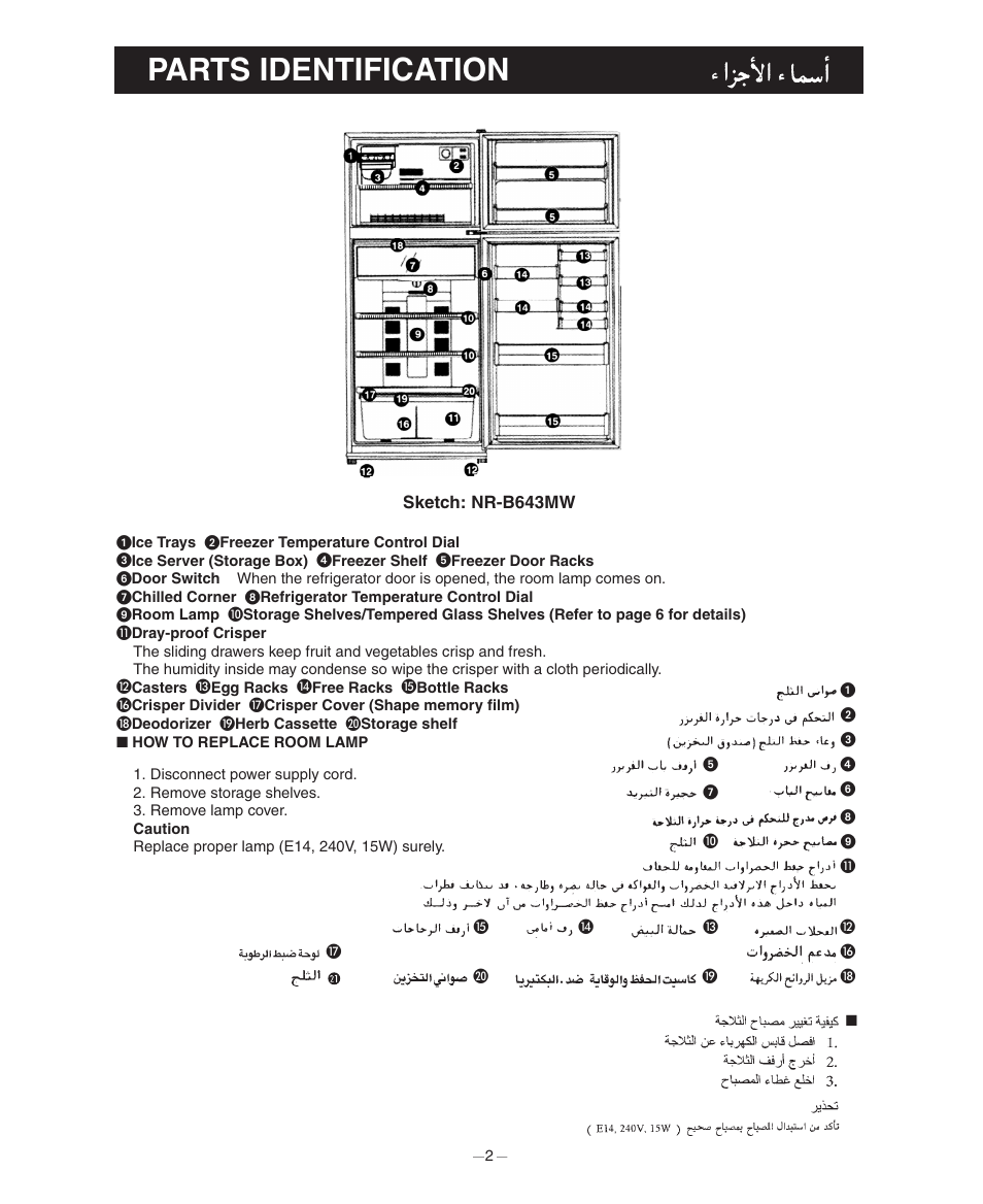 Parts identification | Panasonic NR-B570 User Manual | Page 2 / 16