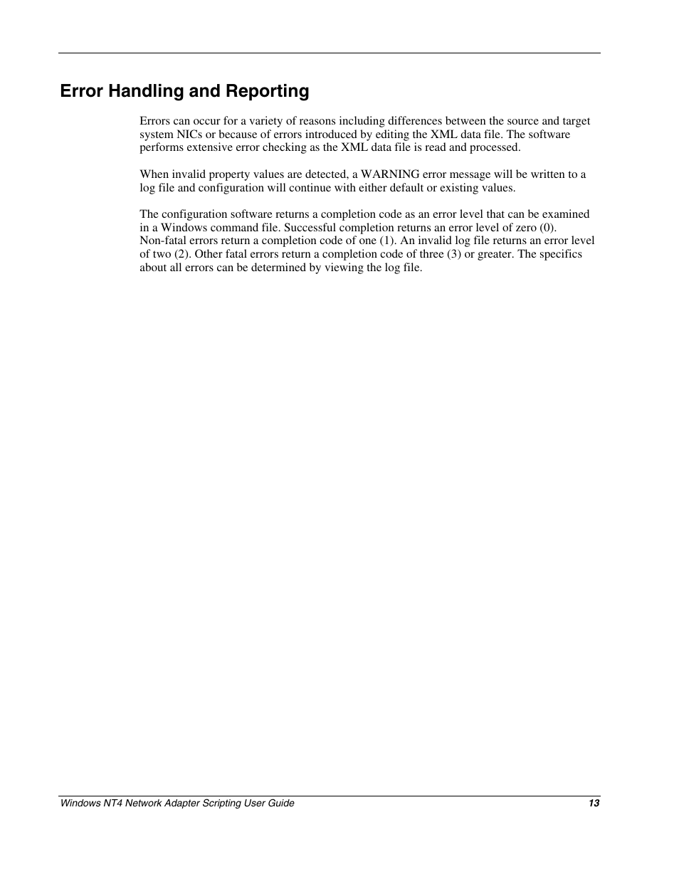 Error handling and reporting | HP NC3131 Fast Ethernet Server Adapter User Manual | Page 12 / 12