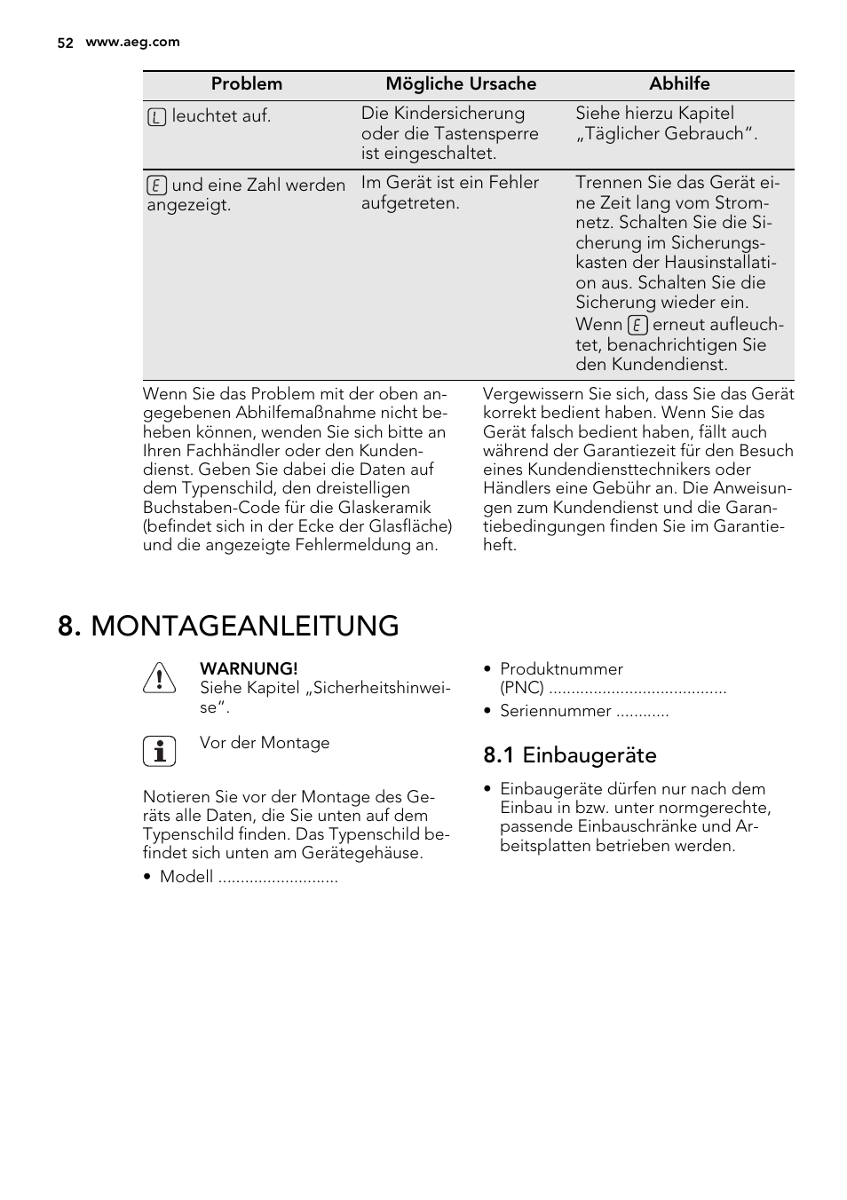 Montageanleitung, 1 einbaugeräte | AEG HE634070XB User Manual | Page 52 / 56