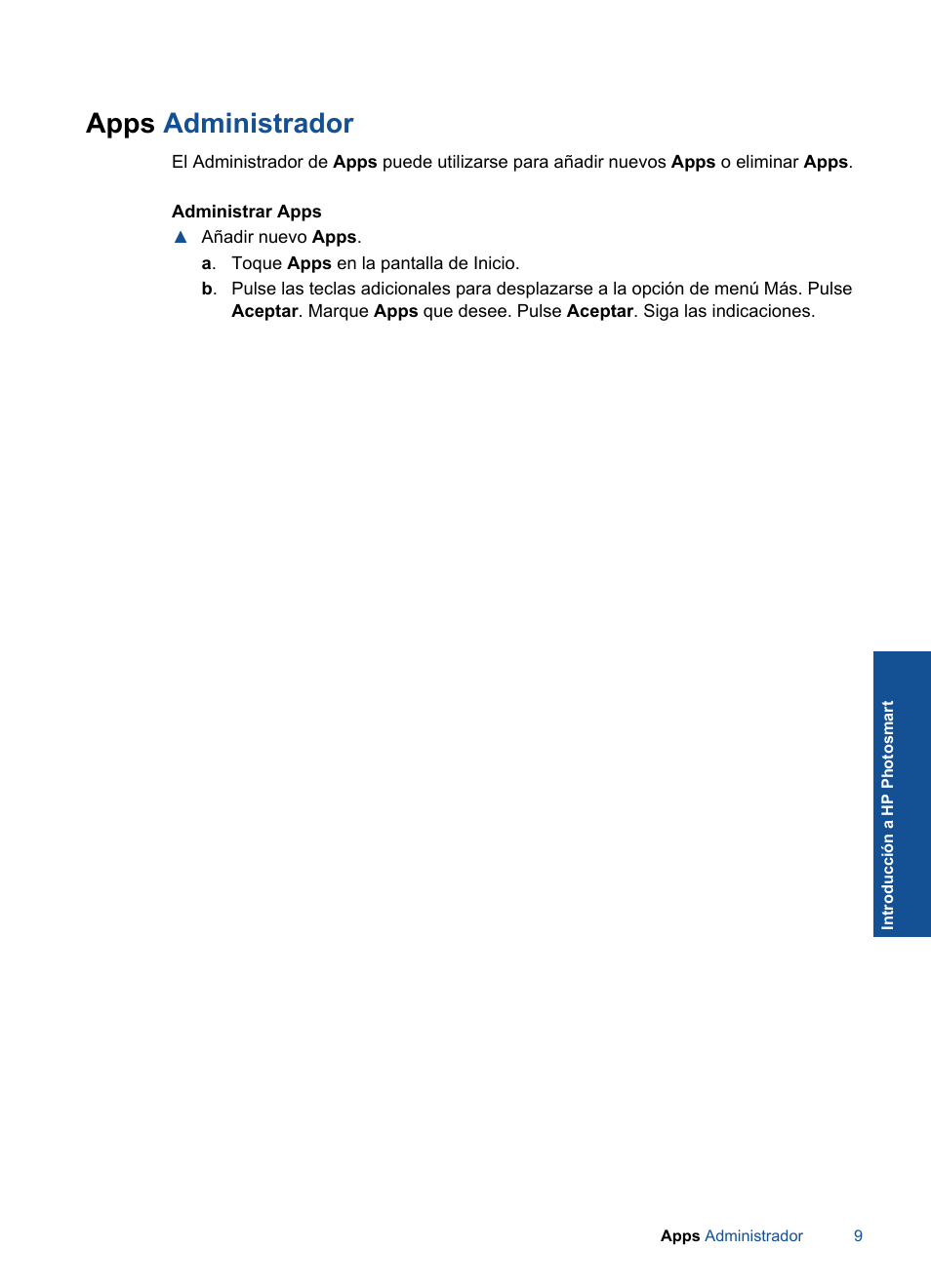 Apps administrador | HP Impresora e-Todo-en-Uno HP Photosmart Plus - B210a User Manual | Page 11 / 70