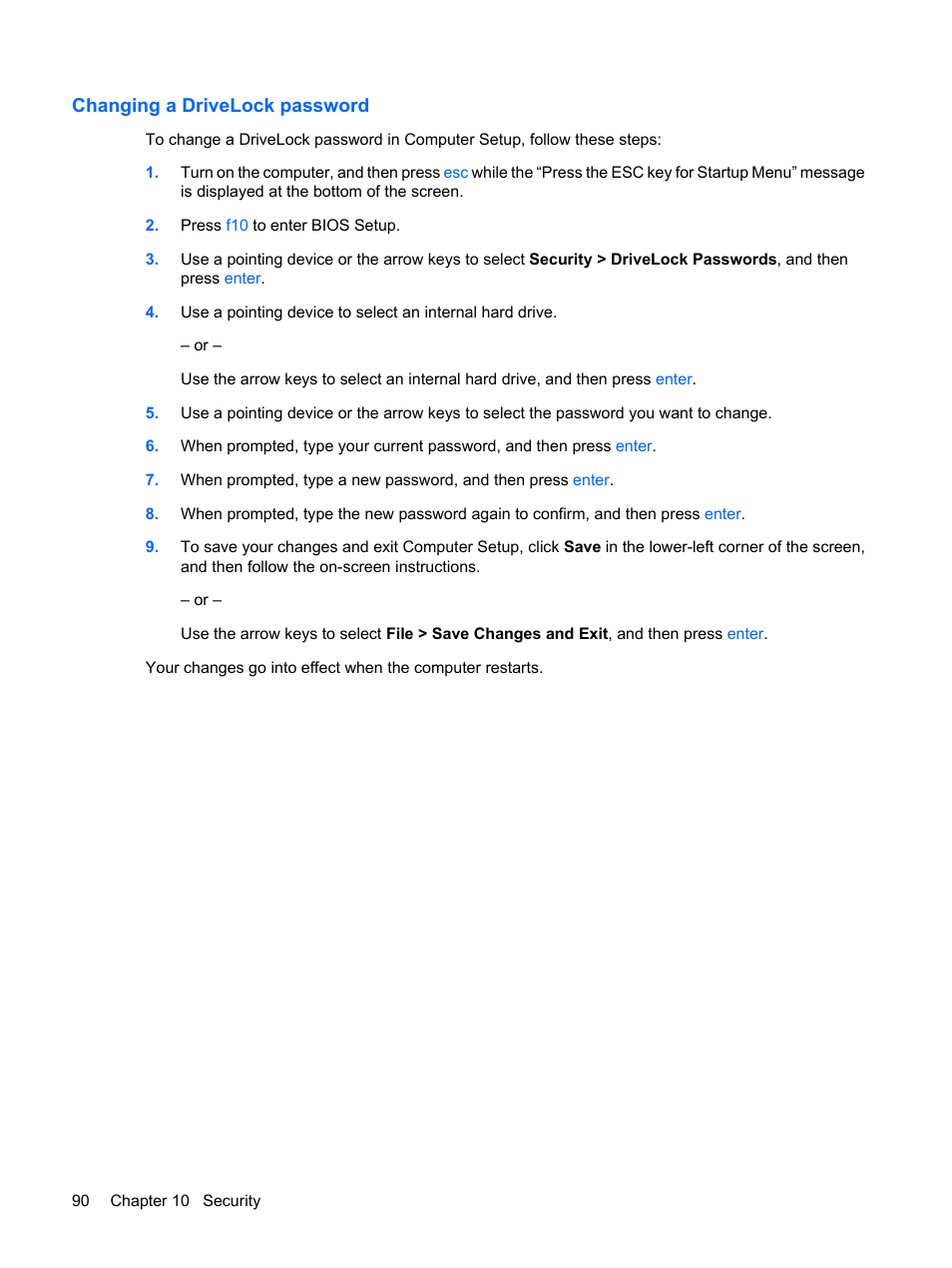 Changing a drivelock password | HP ProBook 5320m Notebook PC User Manual | Page 100 / 140